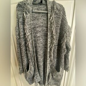 Jessica Simpson Fringe Salt & Pepper Cardigan 2X